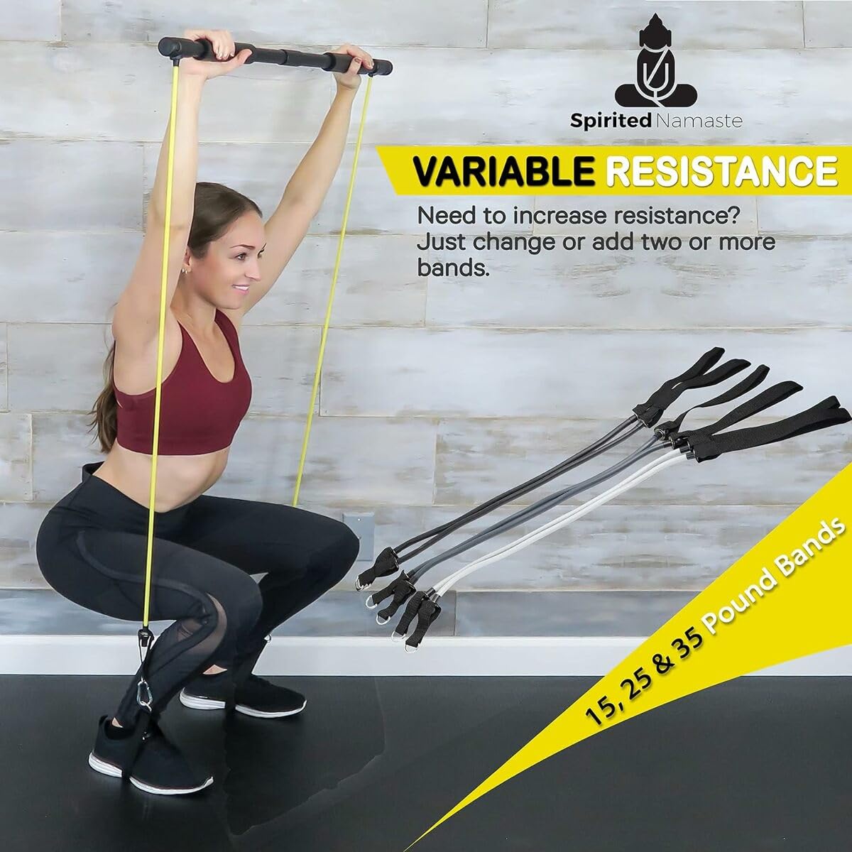 Spirited Namaste-Pilates Bar Home Gym Workout Equipment Kit with Resistance Bands| Portable Exercise Fitness Bar/Stick for Women and Men | 20,30, & 40 lb Pilate Toning Adjustable Squat & Body Band
