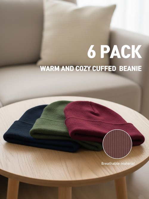 6 Pack Winter Fisherman Beanies Set Classic Cuffed Beanies Solid-Color Knitted Hats for Women Men Warm Skull Beanie Hat