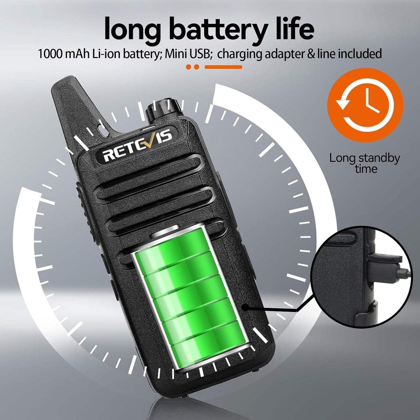 Retevis RT22 Two Way Radio - Long Range Rechargeable Walkie Talkies | Portable USB-C Charging (4 Pack)