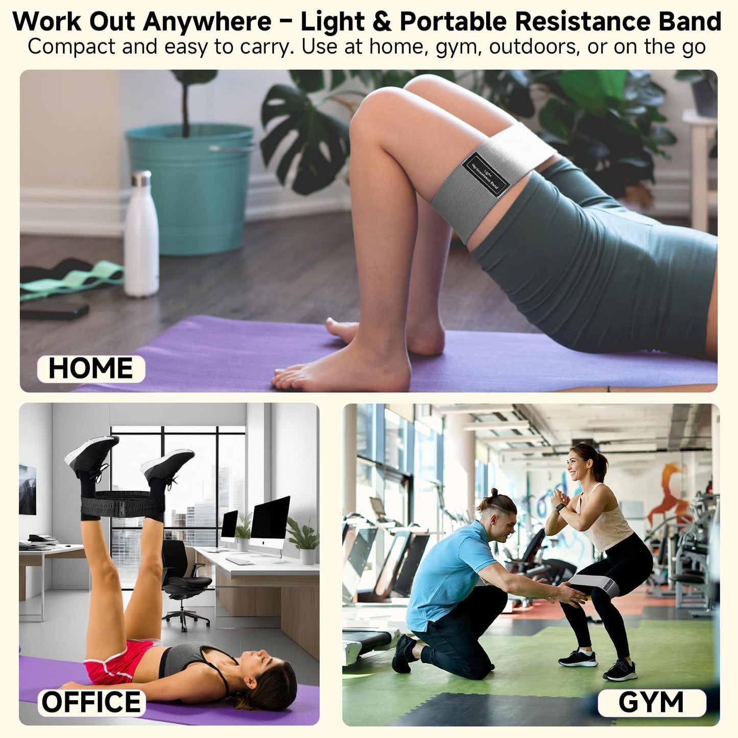 Resistance Bands, Fabric Workout Bands for Women & Men, Cloth Booty Resistance Loop Bands, Thick Squat Bands for Home Fitness, Gym, Yoga, Pilates for Butt Legs Thigh Hip Glute (Grey 30–50 lbs)