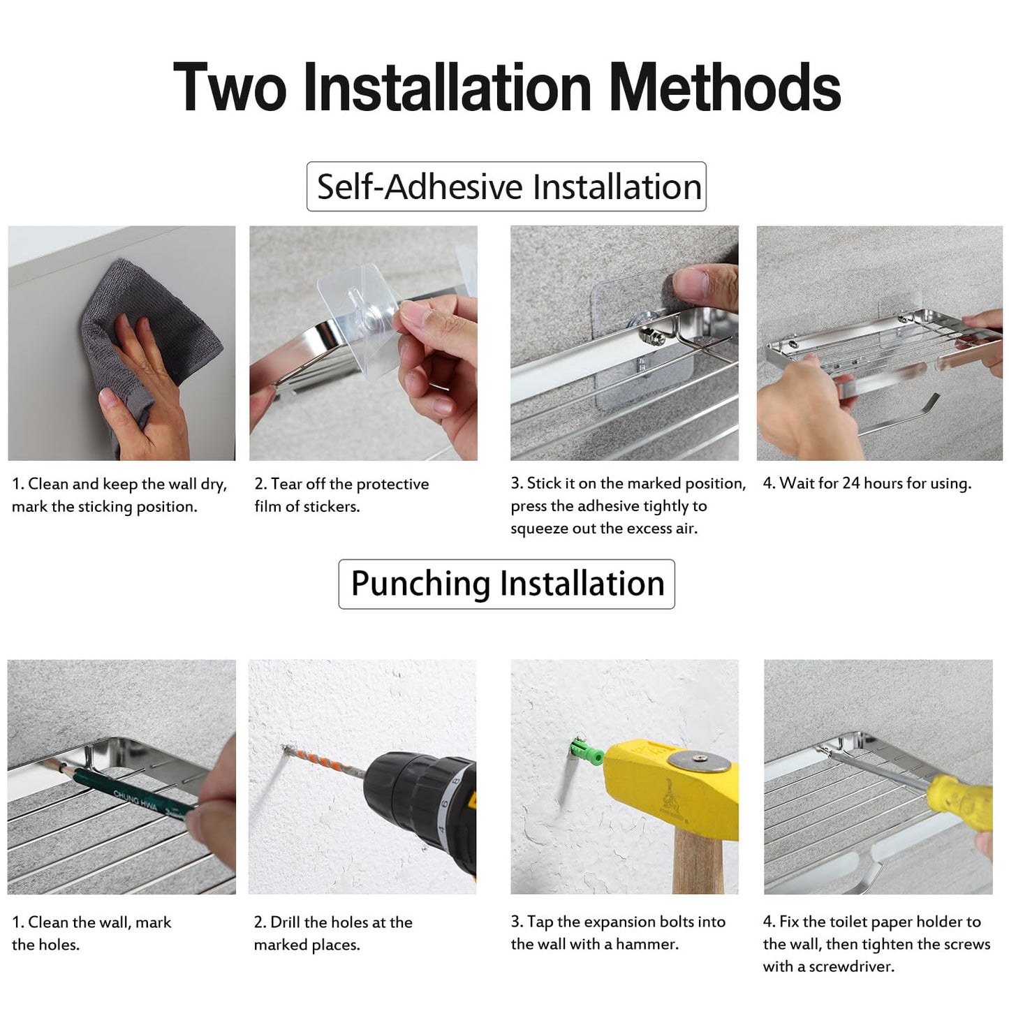 AIDILI Toilet Paper Holder with Phone Shelf, Self Adhesive Toilet Tissue Roll Holder Without Drilling, Rustproof Stainless Steel Tissue Paper Holder for Bathroom Hardware Accessories