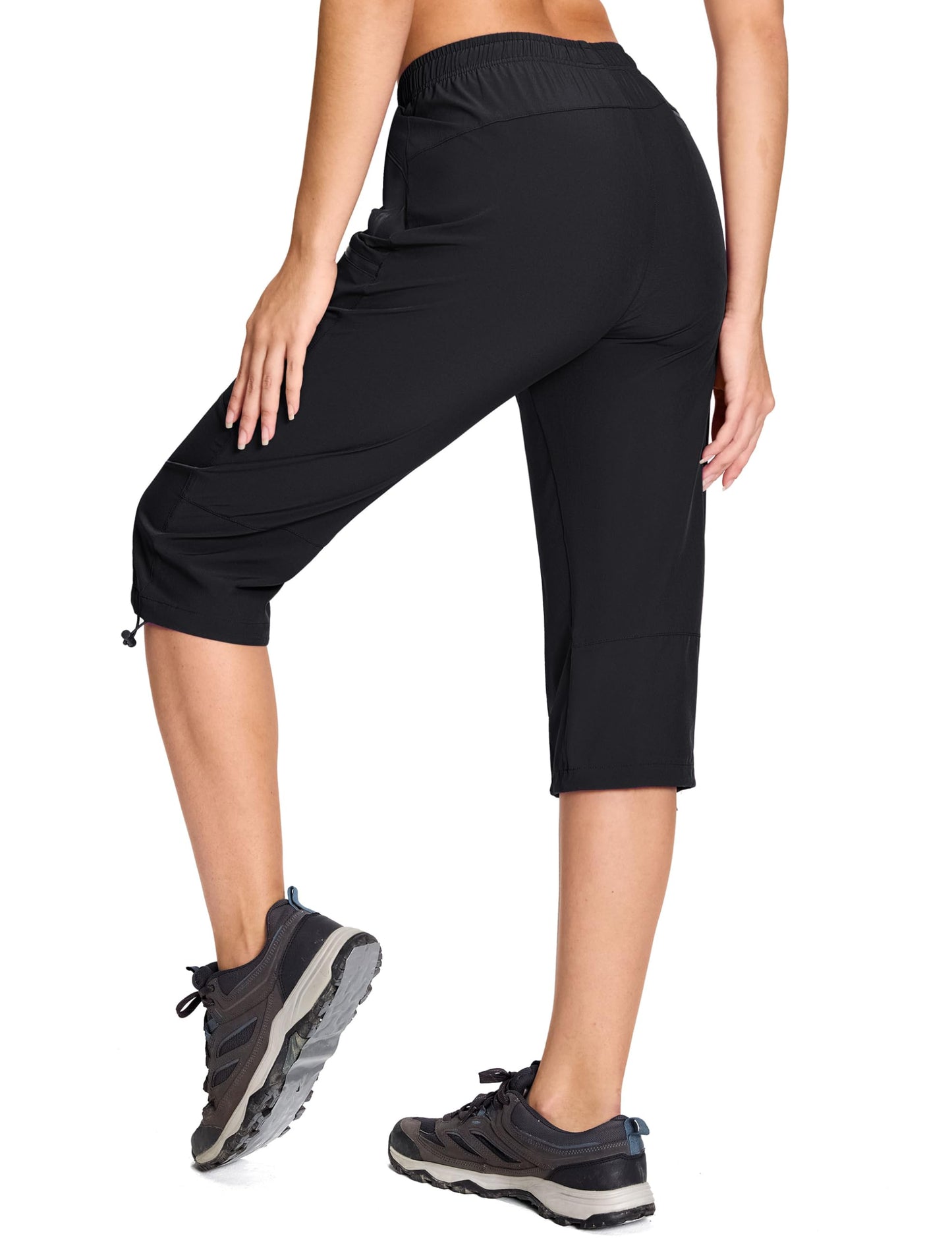 MAGCOMSEN Women's Capri Pants with 5 Pockets Hiking Lightweight Quick Dry Cargo UPF 50+ Summer Travel Golf Workout Casual Black L