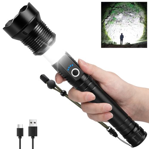 Kmivo Rechargeable LED Flashlight High Lumens, 99,000 Lumens Super Bright Flashlights with 8 Modes & Waterproof, Powerful Handheld Flash Light for Home Camping Hiking