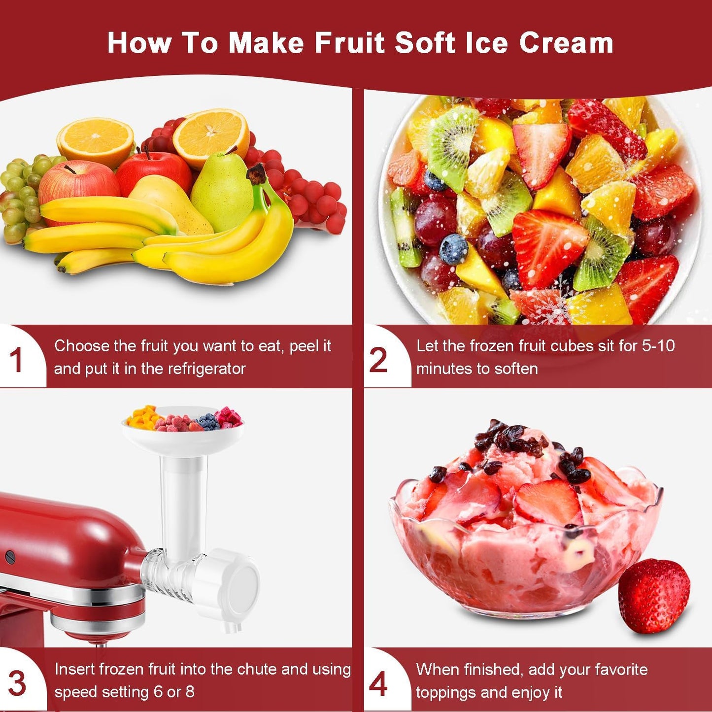 Ice Cream Maker Attachment for KitchenAid Mixer - 2 Quart Bowl for Yogurt, Sorbet & Gelato