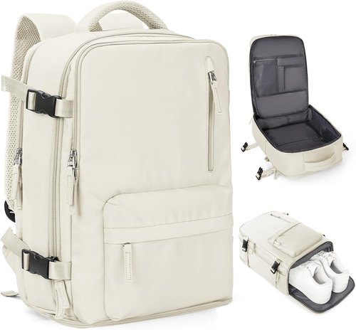 Coowoz Travel Backpack - Airline Approved, Waterproof Rucksack for Hiking & College | Fits 15.6 Inch Laptops - Beige