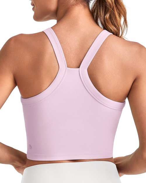 G4Free Longline Sports Bra Halter Workout Cropped Tops for Women Gym Yoga Racerback Athletic Tank Removable Padded (Pink,XL)