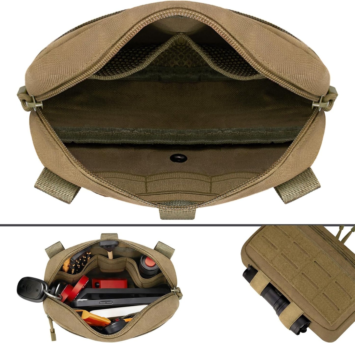 Skiennix Tactical Molle Admin Pouch - EDC Modular Design with 2 Keychains & US Flag Patch