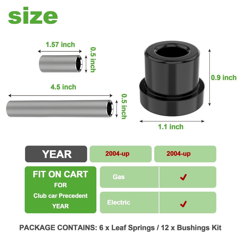 10L0L Golf Cart Rear Leaf Springs & Shackles Bushing Sleeve Kit Compatible with Club Car Precedent 2004-up Golf Cart Models, OEM# 102506601 102506301 102506401