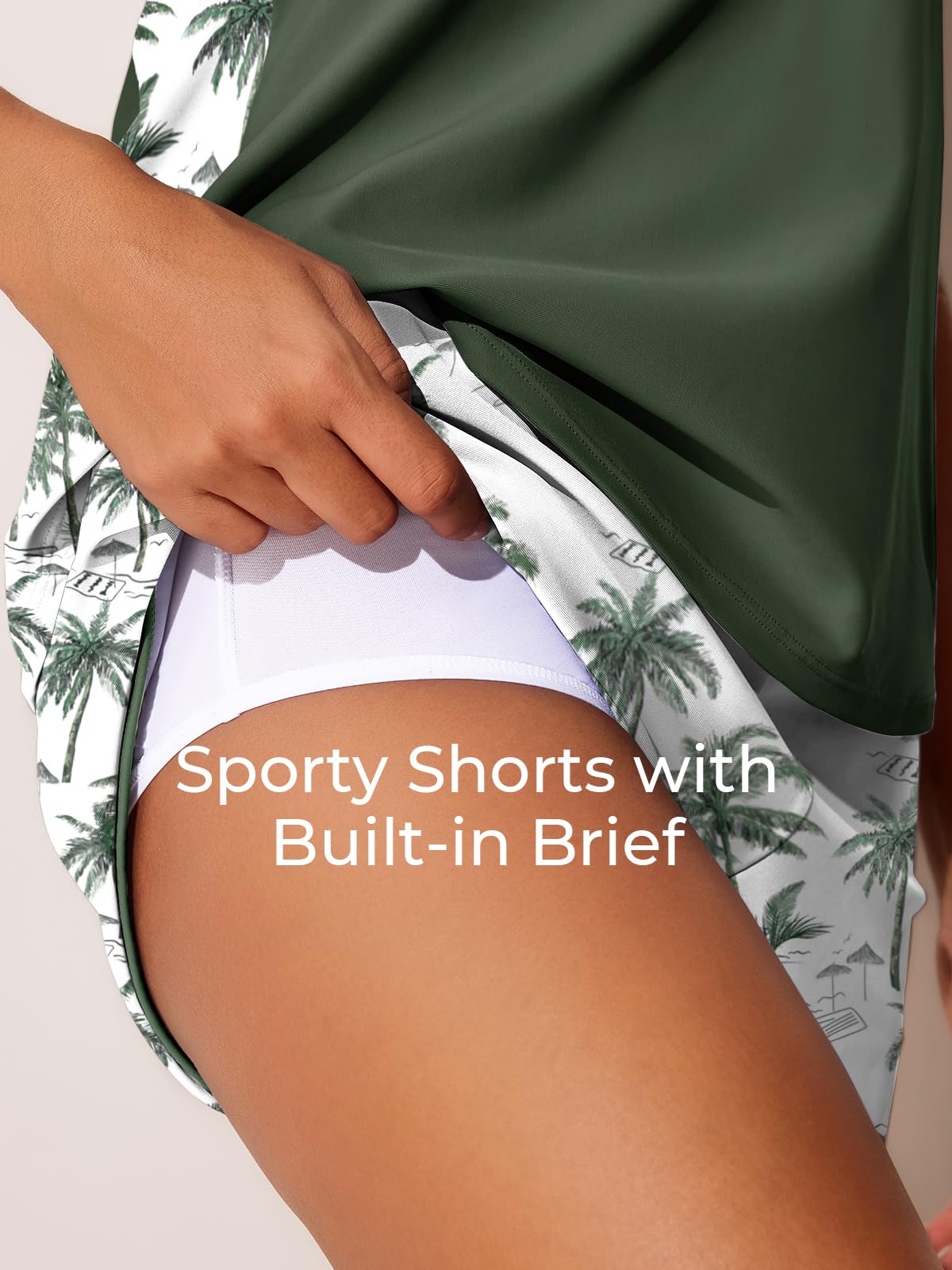 Summer Mae Blouson Tankini Swimsuits for Women 2026 Tummy Control Two Piece Bathing Suits with Sporty Pockets Swim Shorts Green Shadowa Size 16