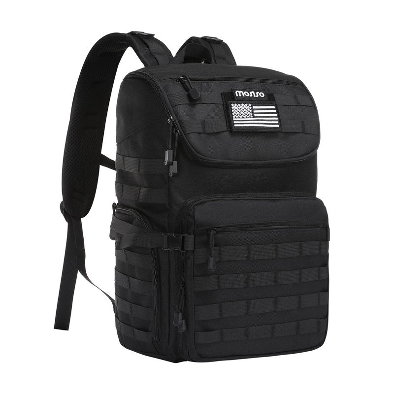 MOSISO 21L Tactical Backpack, Top Open Military Daypack 3 Day Assault Pack Army Rucksack Bug Out Bag with Laptop Compartment&USA Flag Patch for Men Women Sport Outdoor Hiking Camping Training, Black