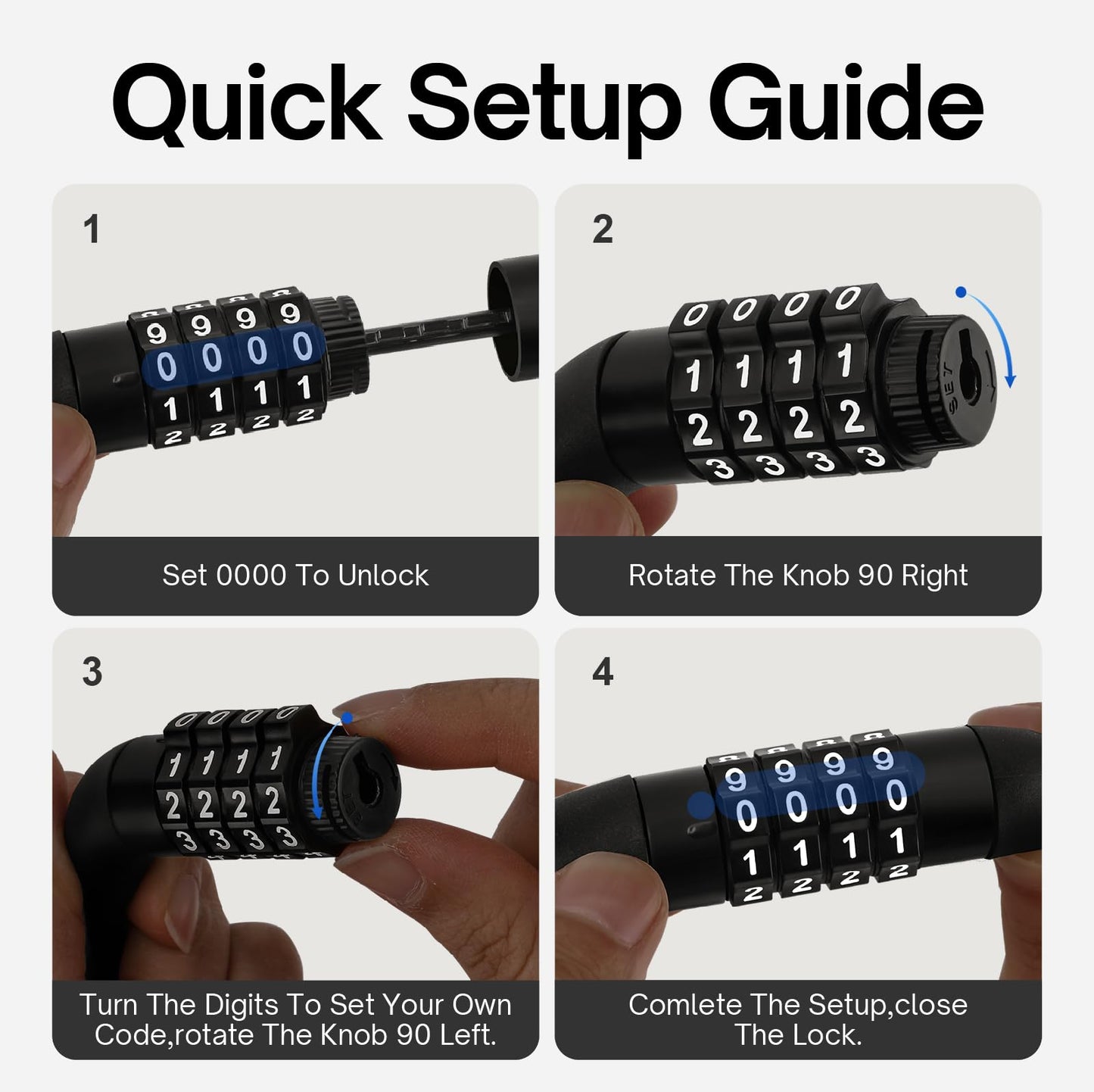 Boviisky Light Bike Cable Lock Combination,4 Digit,4ft Long Resettable Combination High Security Bicycle Lock for Scooter, Mountain Bike,Kids Bike Lock,Vinyl-Coated Anti-Theft 5/16 in Diameter
