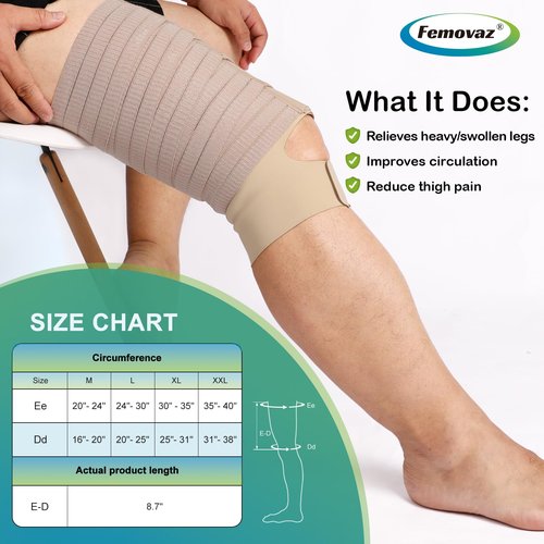 Femovaz® 1PC Thigh Compression Wrap + Compression Knee Kit | Relieves Swelling, Edema, Lipedema | Breathable | Anti-Slip | All-Day Comfort,L