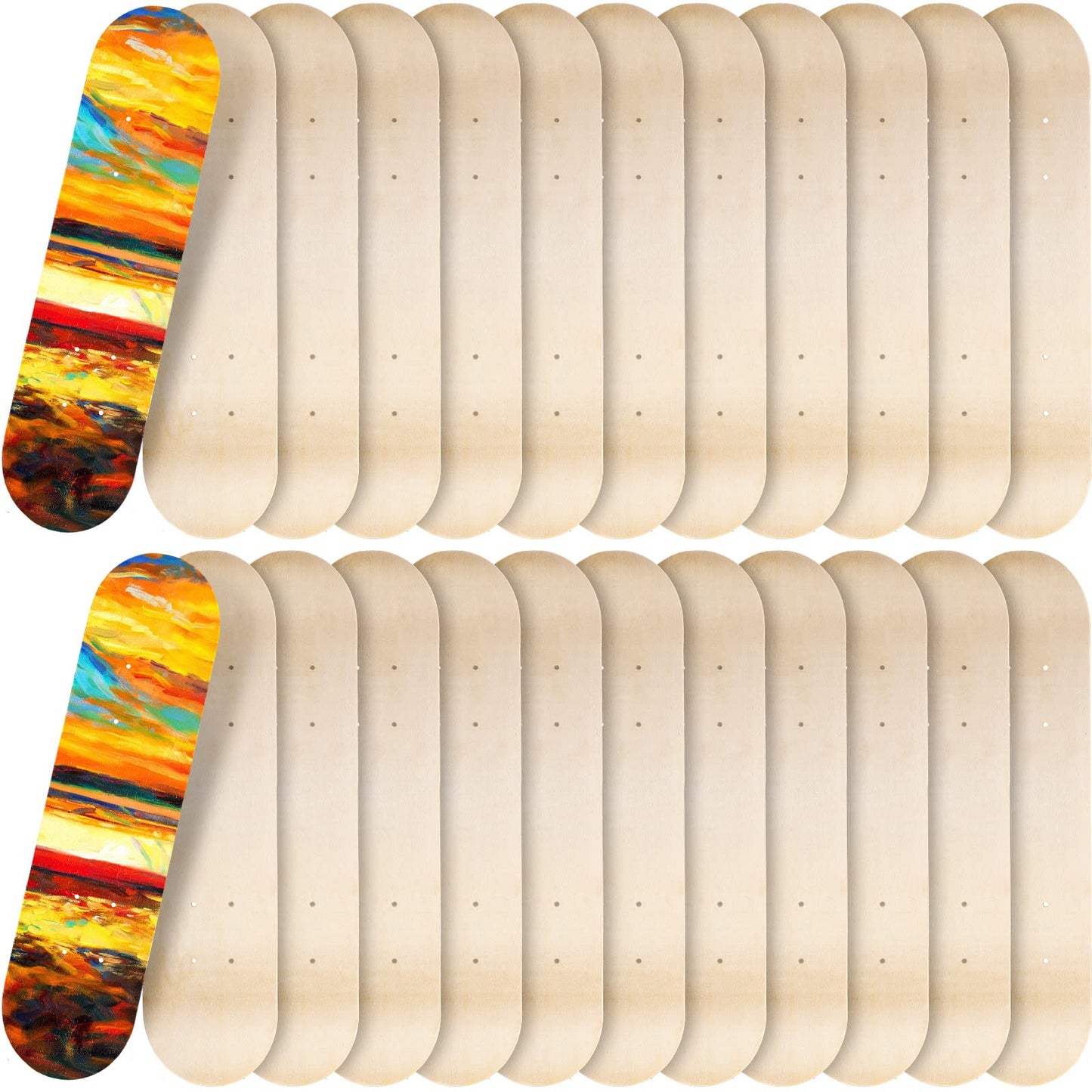 Meooeck 24 Pcs Blank Skateboard Decks Bulk 24 x 6 Inch Professional Maple Deck 7 Ply Double Tail Wooden Skate Deck Natural Plain Skateboard for Kids Art Painting Replacement Home Decoration