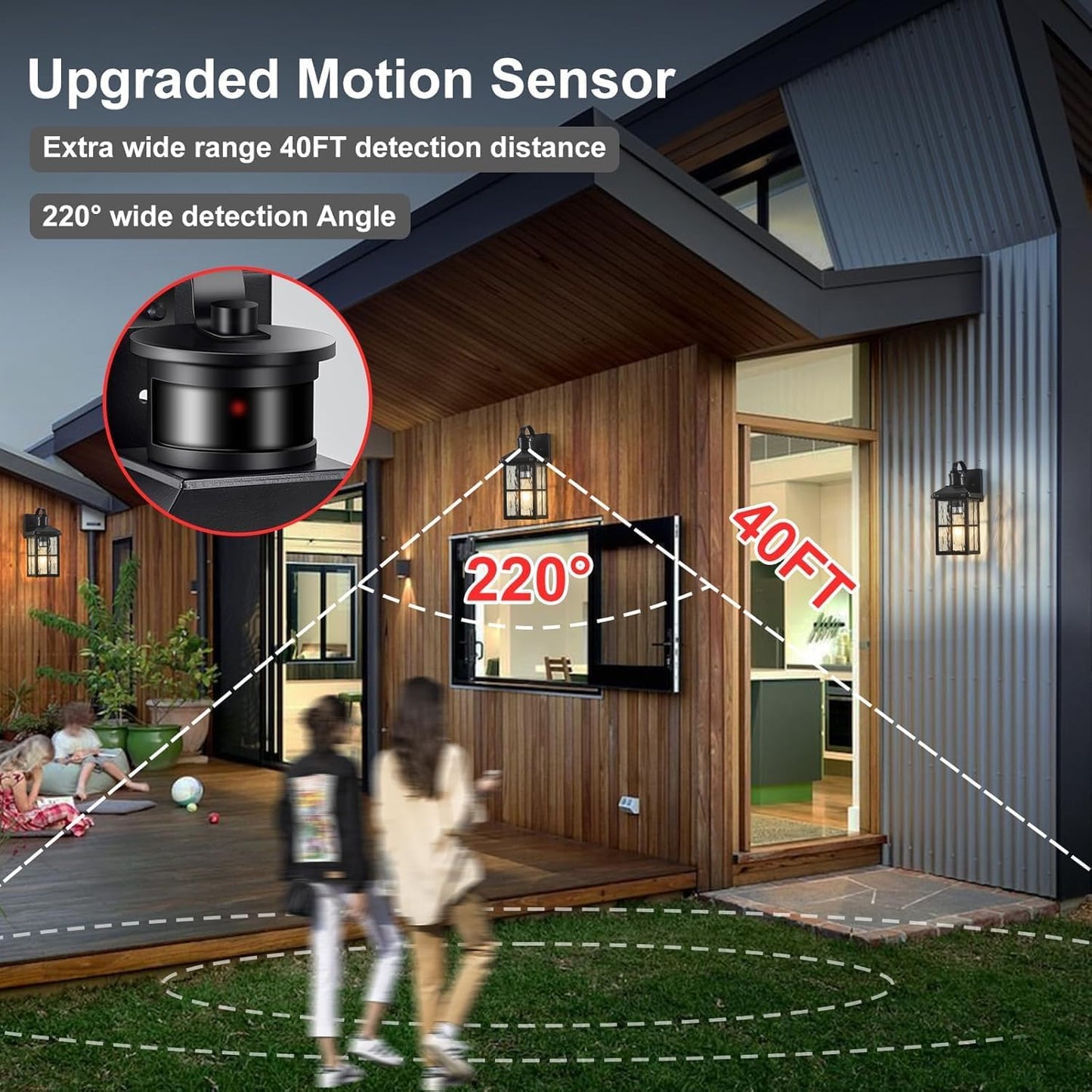 Motion Sensor Outdoor Wall Light - Dusk to Dawn Black Porch Fixture for Garage & Patio
