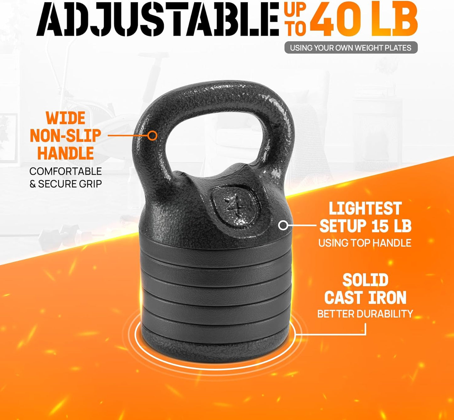Yes4All Adjustable Kettlebell Set - 20-40 LB Solid Cast Iron with Spacer Disks & Secure Lock | Black Home Gym Essential