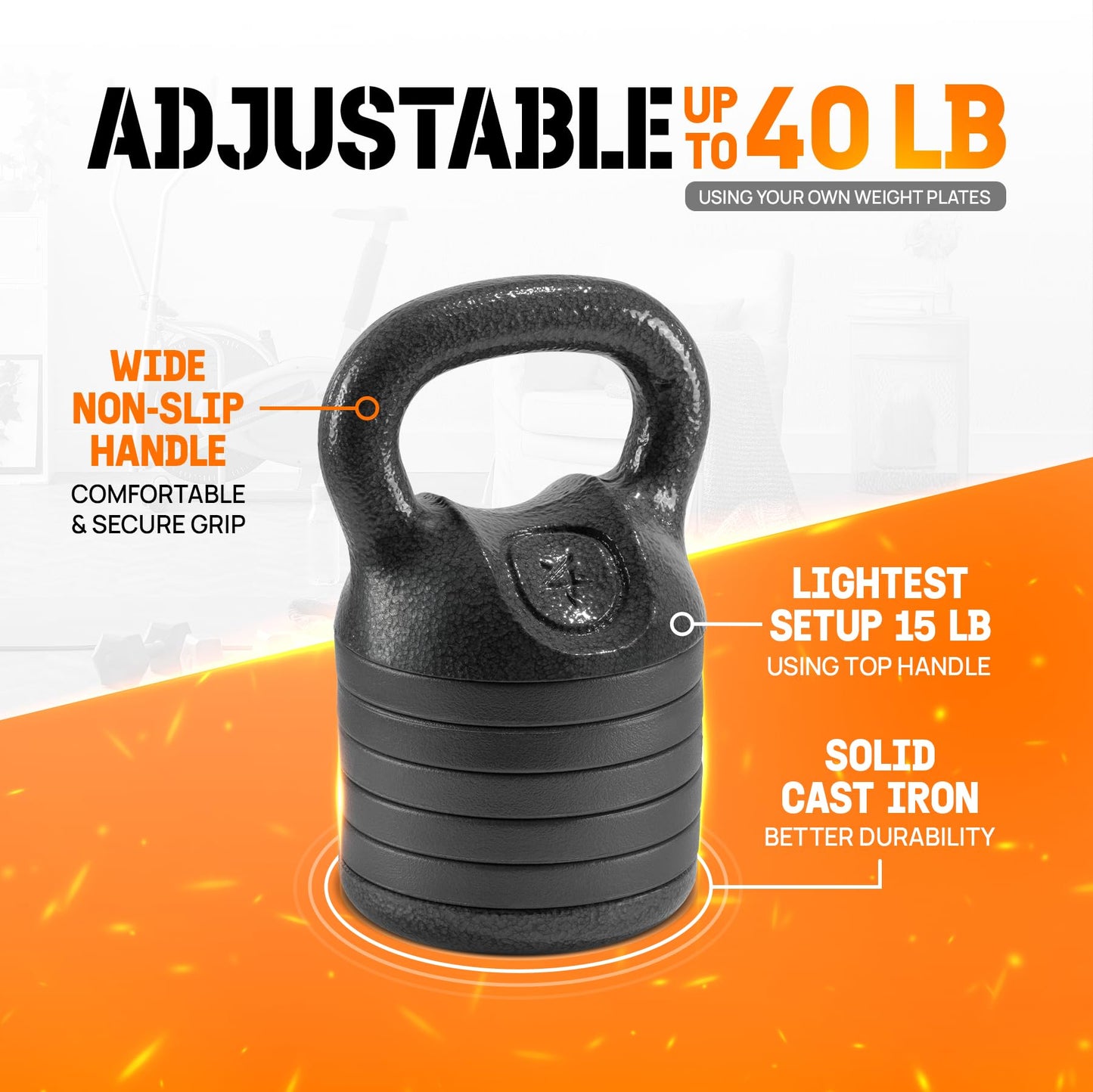 Yes4All Adjustable Kettlebell Set, 20–40 LB Weight Set, Solid Cast Iron Handle with Spacer Disks & Secure Lock, Space-Saving Kettlebell for Home Gym Strength Training, Black