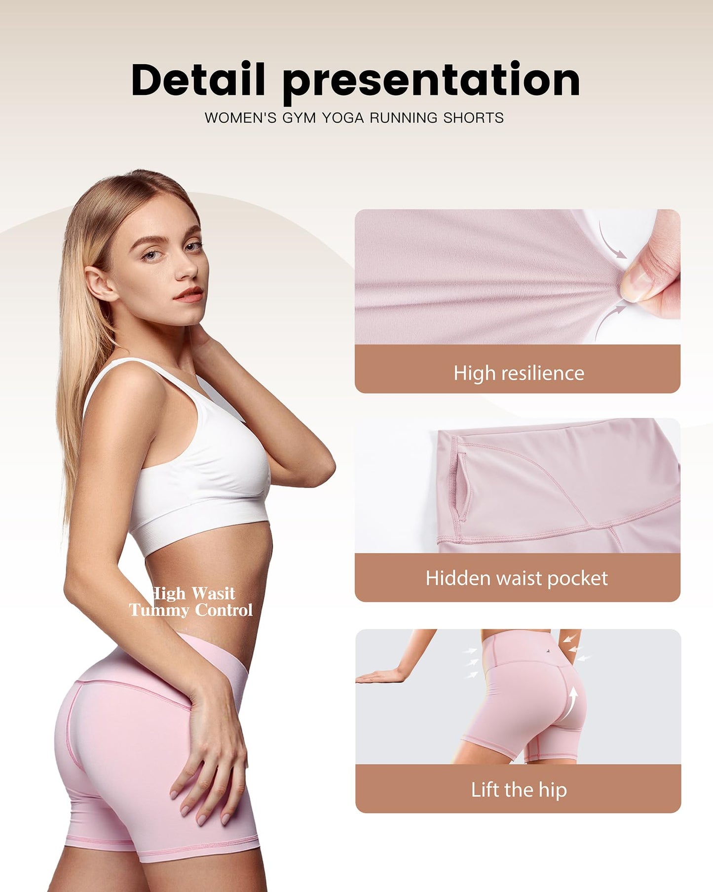 SURF CUZ Women's Board Shorts 5" Seamless Gym Biker High Waist Running Spandex Yoga Tummy Control Leggings Pink