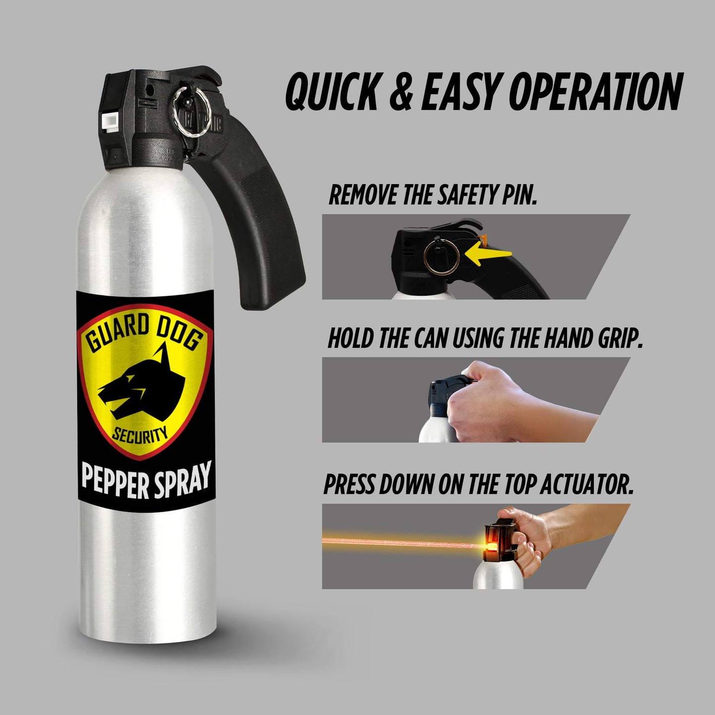 Guard Dog Security Large Self Defense Pepper Spray 24 oz, Maximum Strength Self-Defense Spray with Pistol Grip, 45-Foot Range, Easy Access Outdoor Personal Protection, Crowd Control