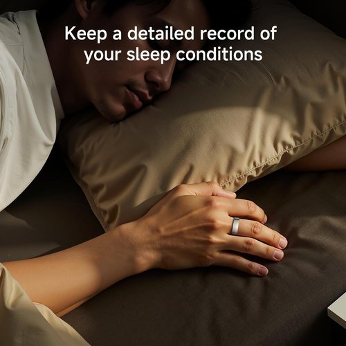 KIRAMA Smart Health Ring - Fitness Tracker with Heart Rate Monitor & Sleep Support | IP68 Waterproof, Ultra-Thin (Silver, Size 7)