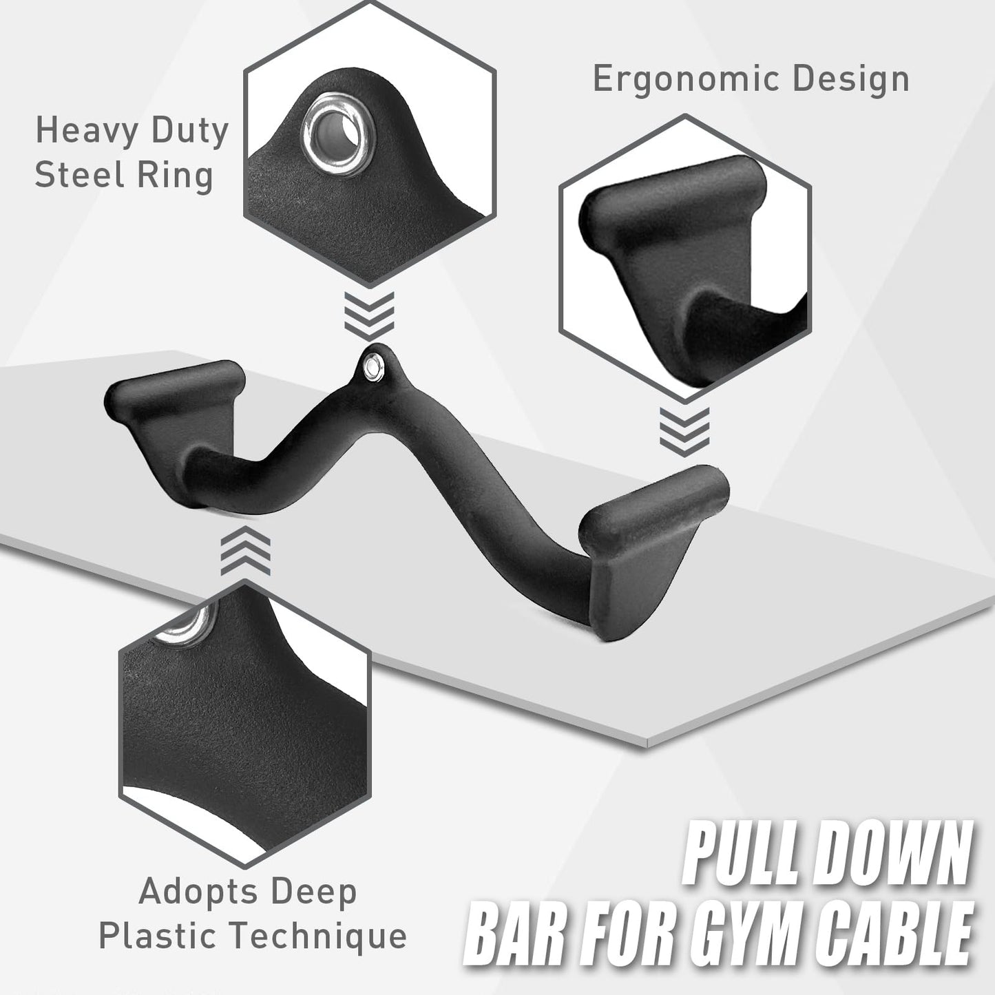 BLUSLM Lat Pull Down Bar T bar Row Attachment，V Bar Tricep Lat Pulldown Attachments, Back Strength Training Bar for Home Gym Exercise Cable Machine Attachments (Black 03)