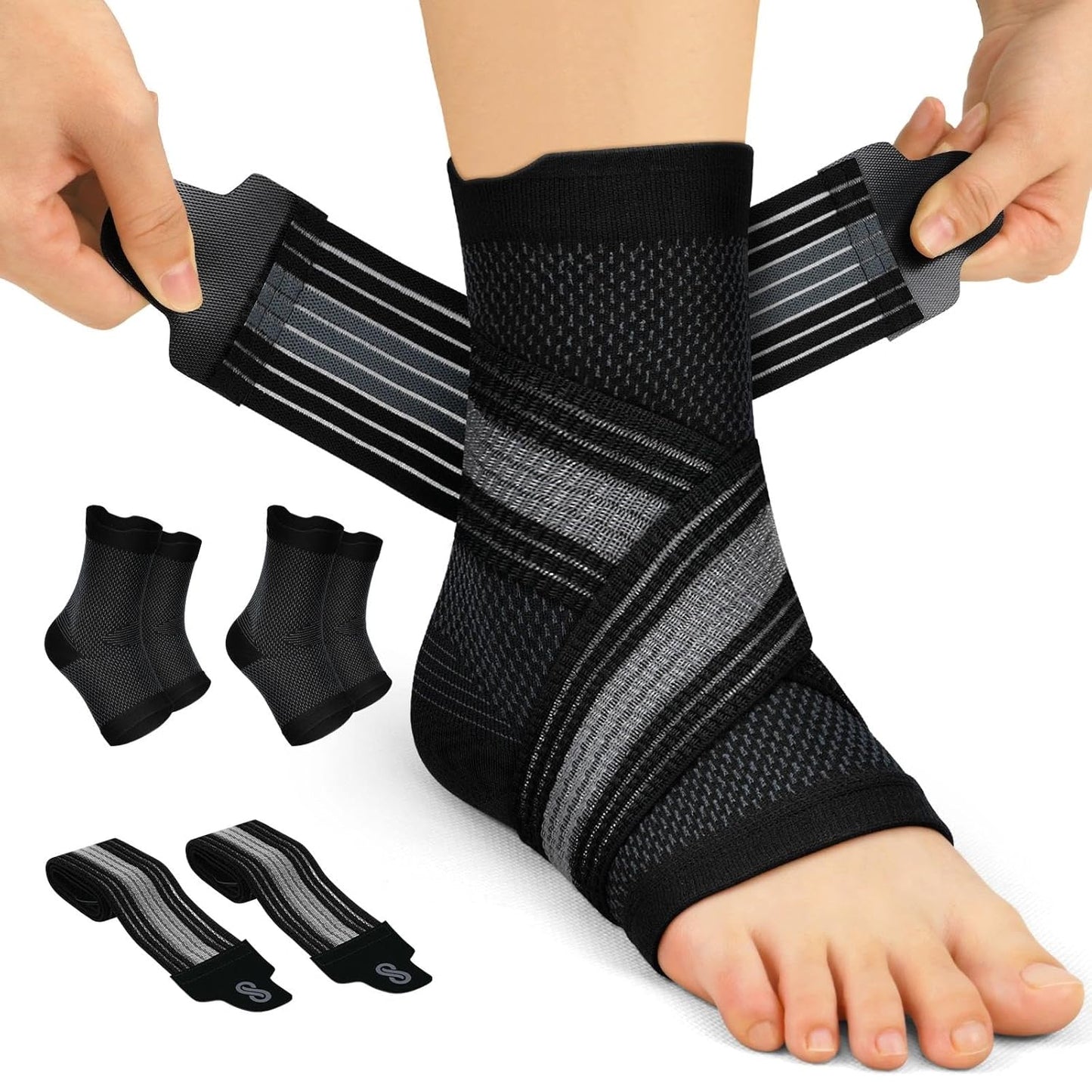 PAPLUS Ankle Brace for Men & Women | Adjustable Support for Plantar Fasciitis Relief - Black, 2 Pairs