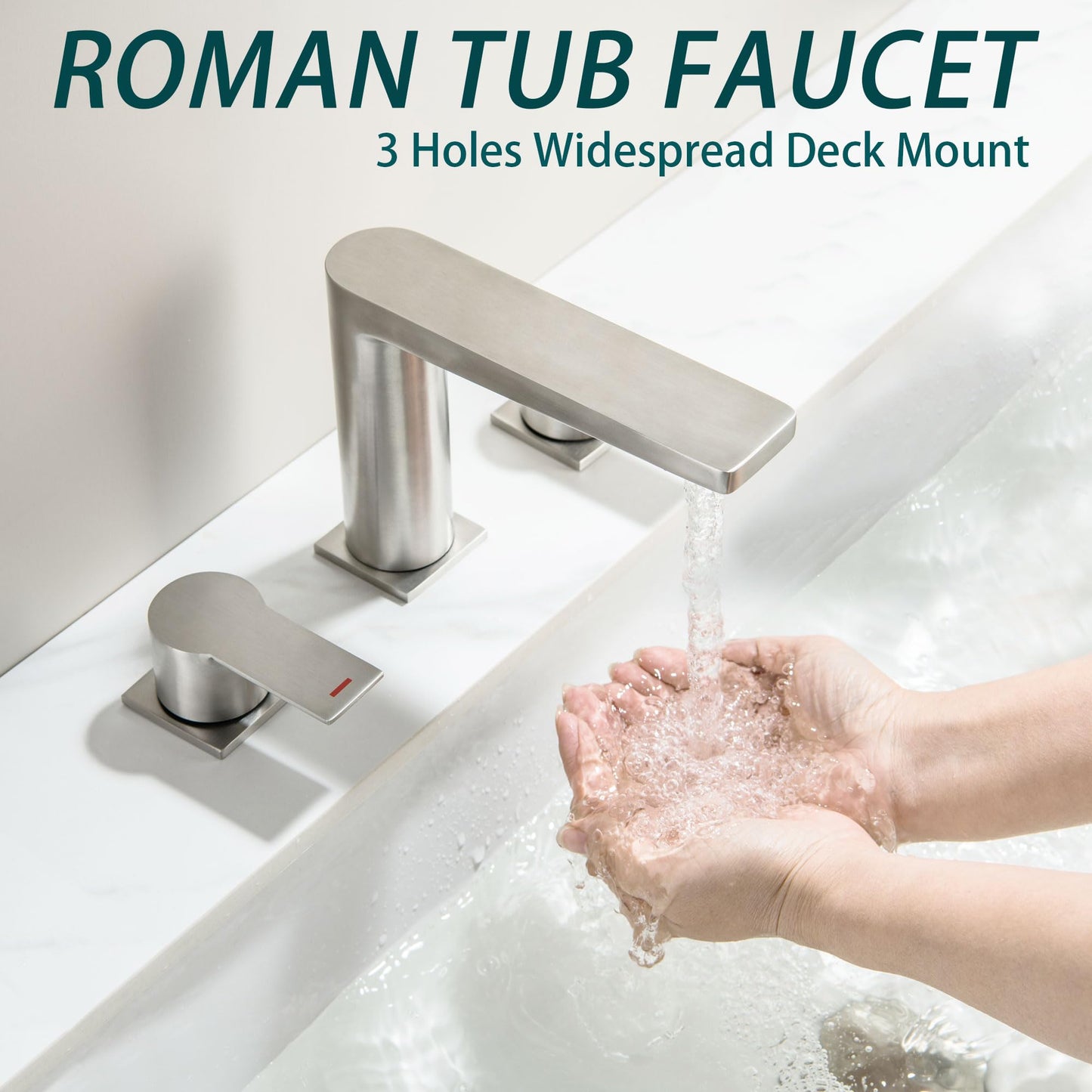 LUOGULIANG 2 Handle Deck Mount Tub Faucet, Roman Bathtub Faucet Set, 3 Hole Widespread Bathtub Faucet High Flow, Brushed Nickel