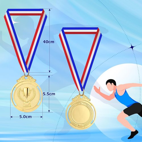 Gold Medal | 12-Piece Kids Reward Medals with Neck Ribbons - Olympic Style 2 Inch for Sports & Competitions