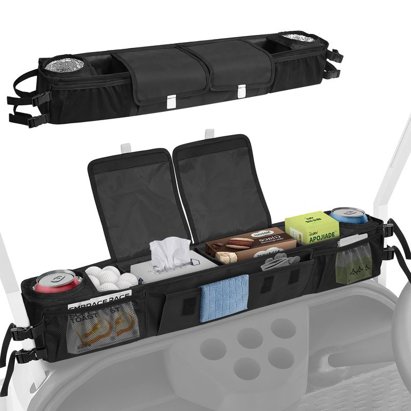 ORKELS Foldable Universal Golf Cart Storage Basket Organizer, No-Drill 1680D Inner Front Caddy for EZGO, Club Car, Kandi, and Electric Carts - Durable Black Organizer