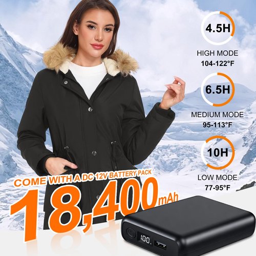 HEEKPEK Women's Heated Jacket with 6-Zone Heating | 12V Fast Charge & 18400mAh Large Capacity Battery