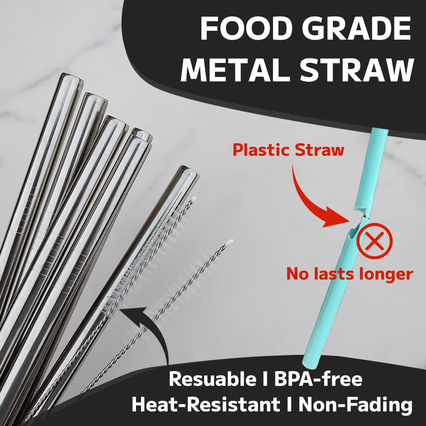 MIMORE Metal Straws for Owala | 6-Pack Stainless Steel Reusable Straws - Dishwasher Safe, Fits 24 oz & 32 oz