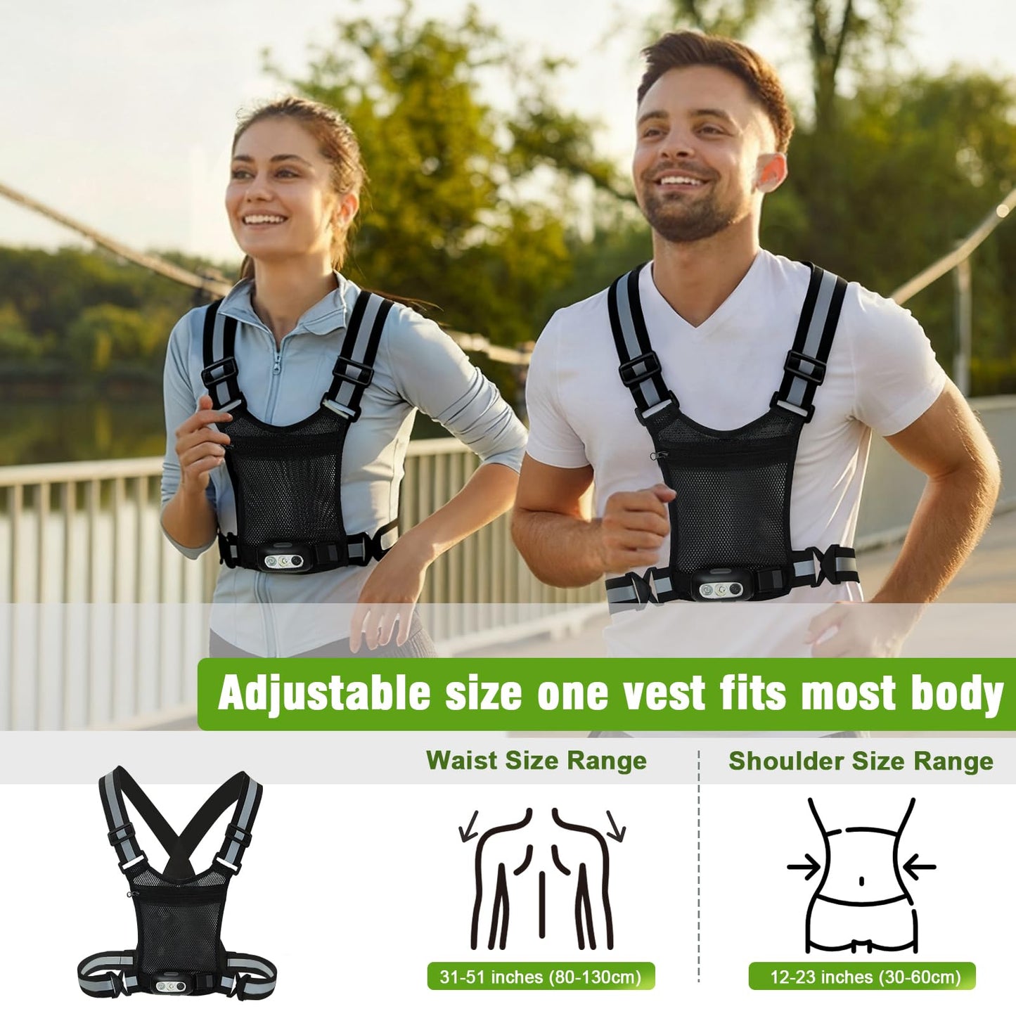 juxonlix Gesture Sensing Running Light Reflective Vest with Pouch (Black)