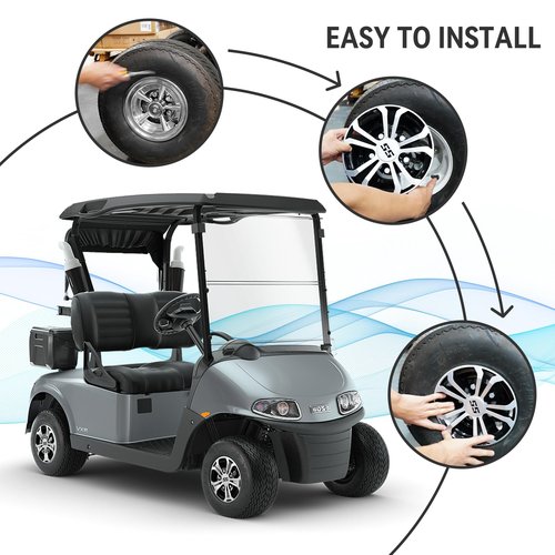 HANGKUNNEE Golf Cart SS Wheel Covers Hub Caps for EZGO Club Car Yamaha, 8 inch Golf Cart Hub Caps, Set of 4 Wheel Covers, Black and Silver