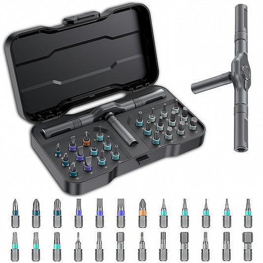 24 in 1 Magnetic Ratchet Screwdriver Set, Multi Bit DIY Magnetic Screwdriver Set with Detachable Ratchet Handle, Portable Precision Repair Tool Kit for Furniture, Electronics, Bicycle