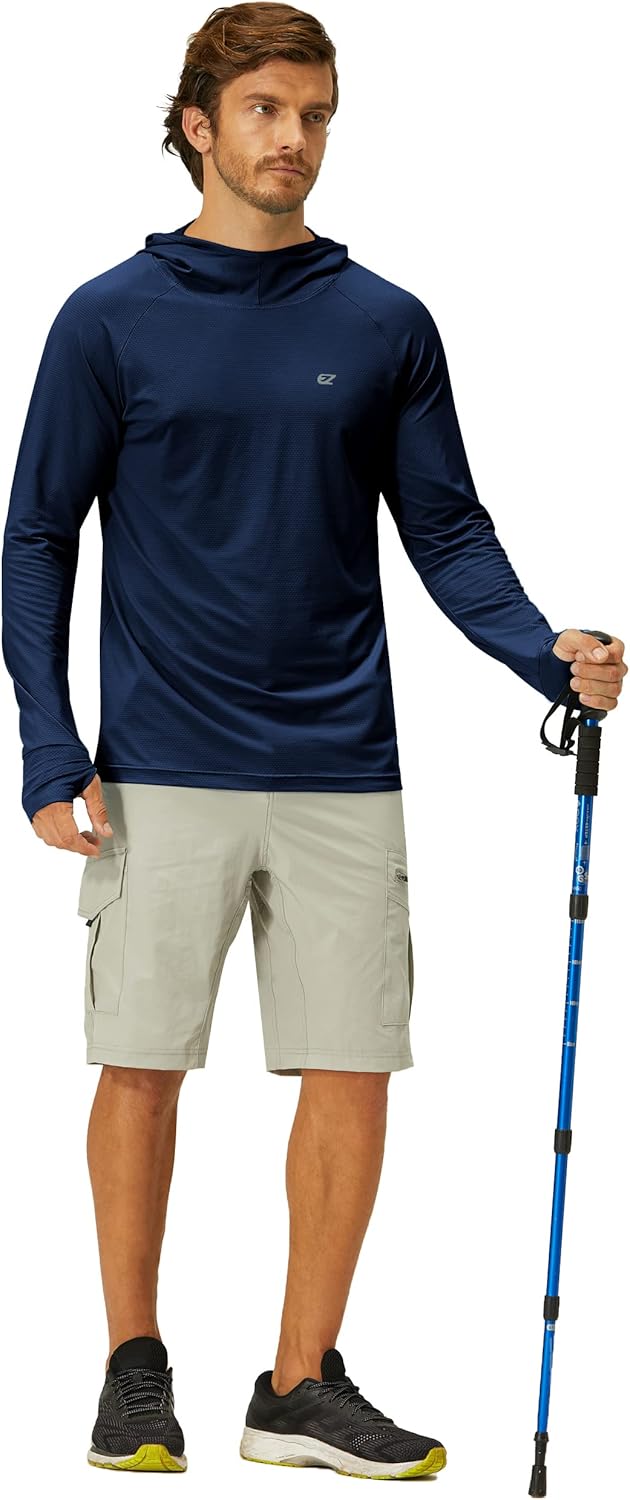 Skiennix Men's UPF 50+ Long Sleeve Sun Protection Hoodie - UV Fishing Rash Guard Shirt