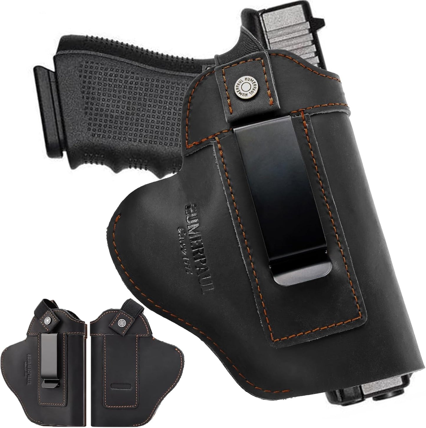 Skiennix Leather Universal Pistol Holster - IWB/OWB Concealed Gun Holster for Glock, Taurus, Sig, Springfield | Fits Most Pistols
