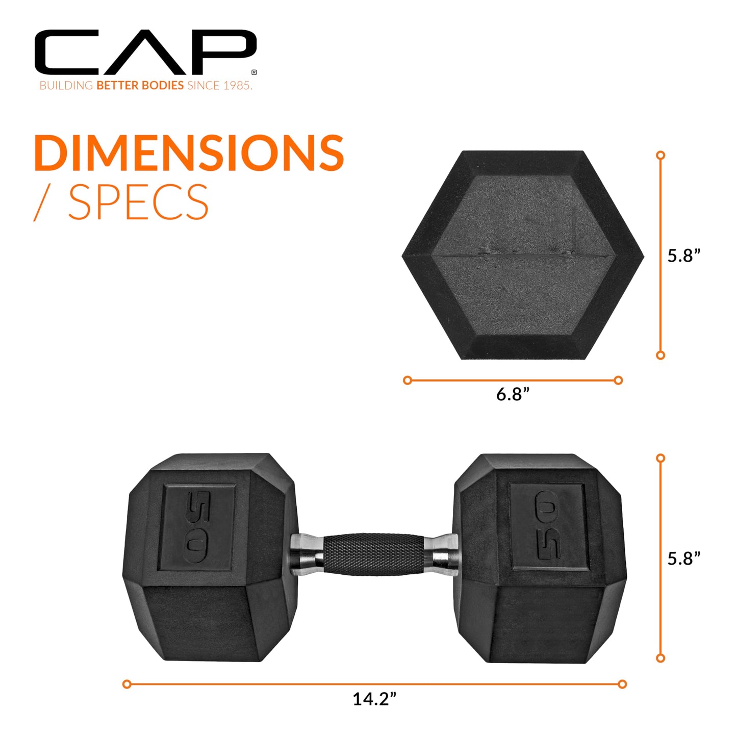 CAP 50lb Rubber Coated Hex Dumbbell Set, Comfort Grip, Free Weights