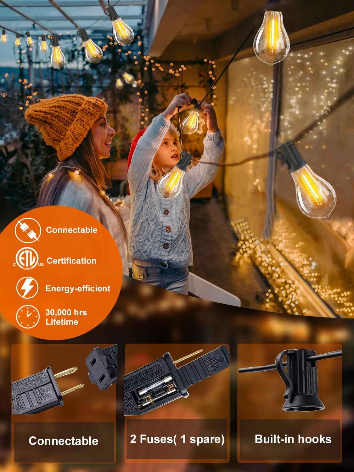 200FT Waterproof LED Outdoor String Lights with 100 Shatterproof Edison Bulbs - Dimmable Patio Decor for Backyard & Garden