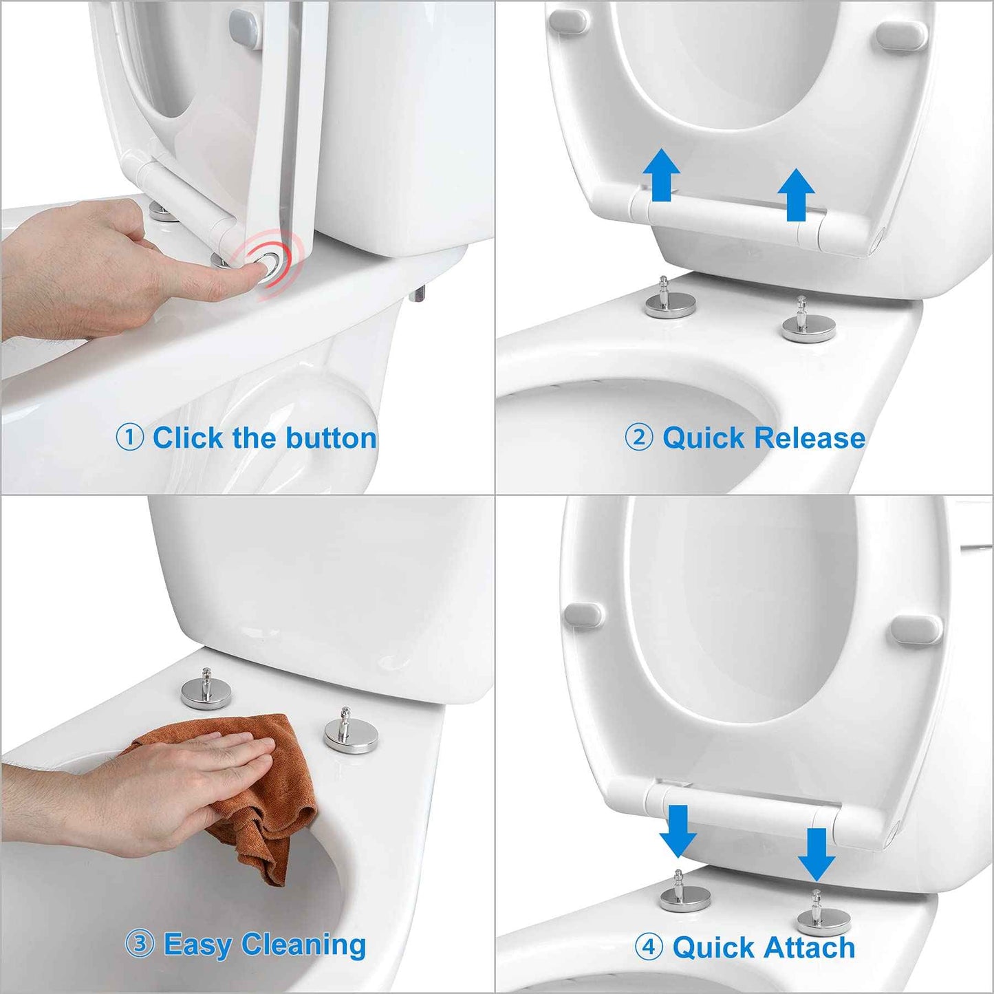Hibbent Premium Elongated Toilet Seat with Cover(Oval) Quiet Close, One-Click to Quick Release, Easy Installation Never Loosen Hinge, Slow Close Toilet Seat and Cover, Easy Cleaning-White Color