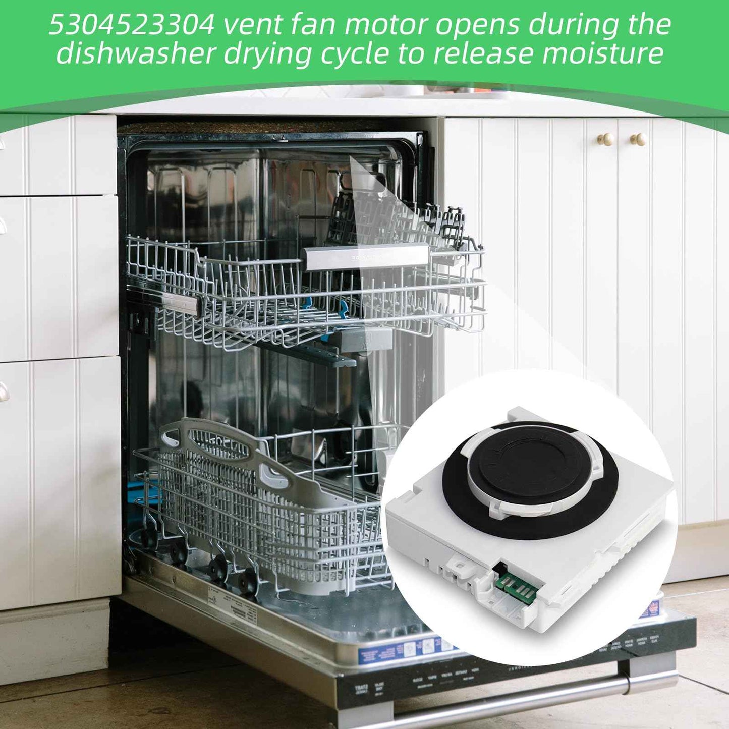 5304523304 154861101 Dishwasher Vent Assembly for Frigidaire Kenmore, Dishwasher Fan Motor Replacement FGID2466QF6A FGID2466QF5A FGID2466QF4A FGID2466QD1A FGIP2468UF0A, 154773301 154682301 AP6977370