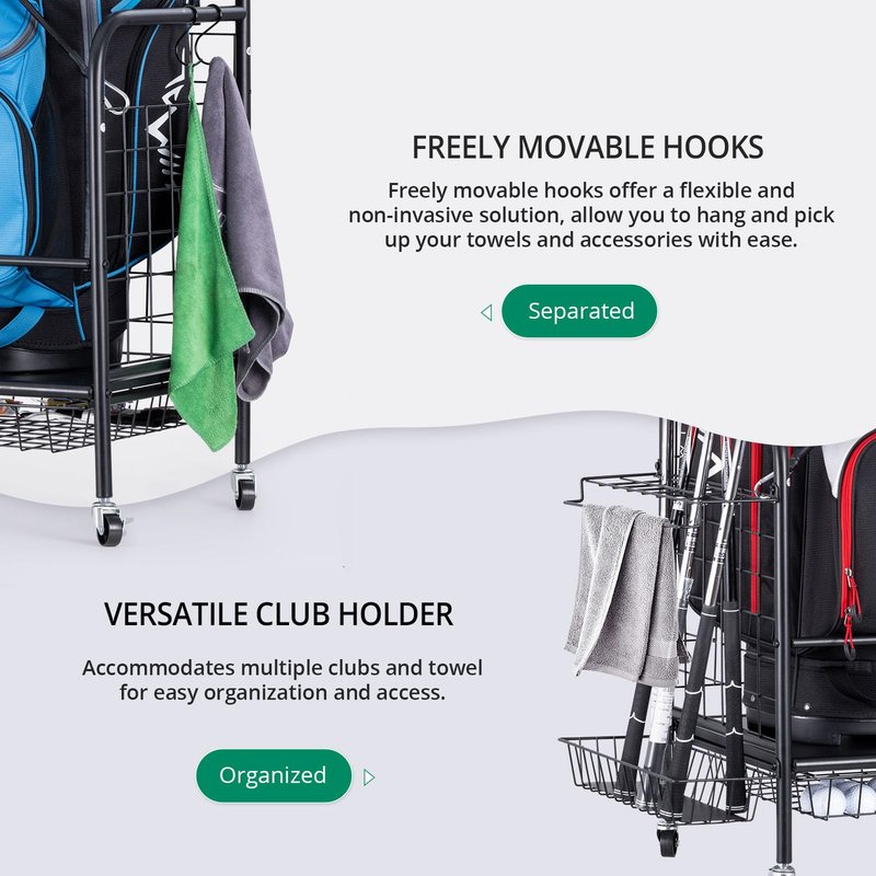 Golf Bag Organizer for Garage, Golf Storage Bag Stand, Golf Push Cart for Men and Women, Golf Club and Other Golfing Equipment Accessories Rack, Golf Bag Holder for Garage, Club, Shed, Basement