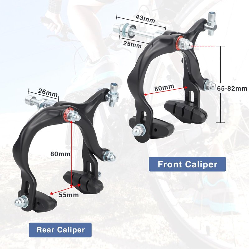 MEGHNA Bike Caliper Brake Set Aluminum Alloy Front and Rear Bike Brake Lever C Brake Set with Cables and Brake Pads Rim Brake for BMX Hybrid Bike Cruiser Bike Mountain Bike (Front and Rear Set)