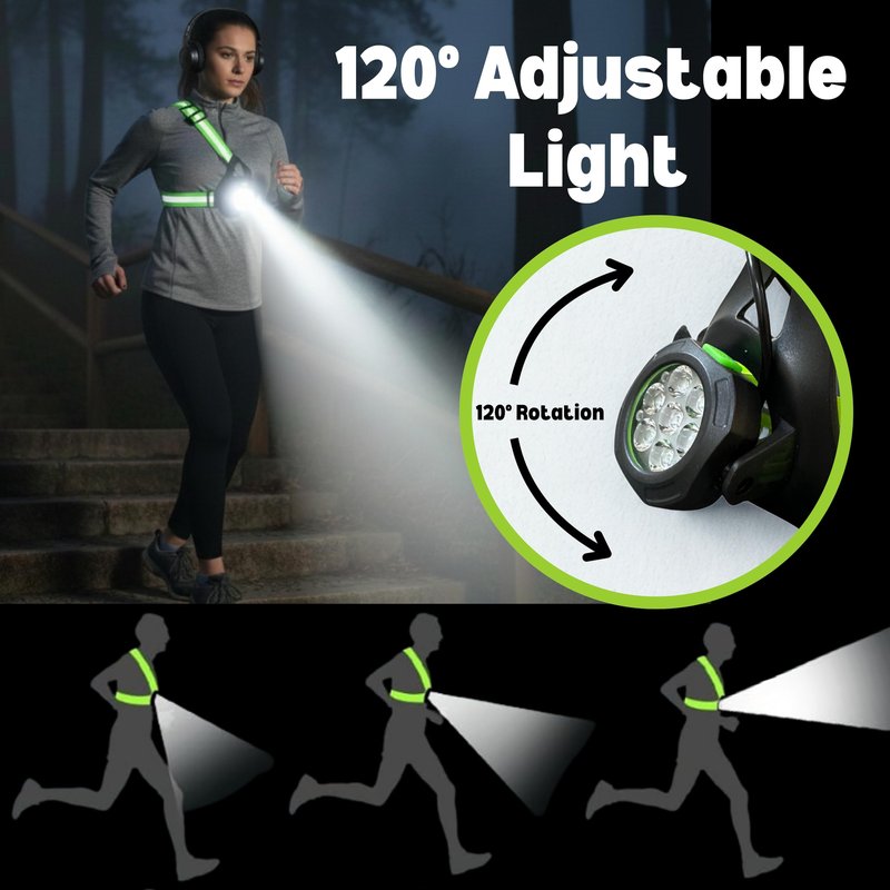 SY14 800LM High-Visibility Running Lights for Runners with Rear Light Chest Torch for Running Adjustable 120° Beam & 360° Reflective Vest IP55 Dust Waterproof Cycling Hiking Jogging Easter Gift