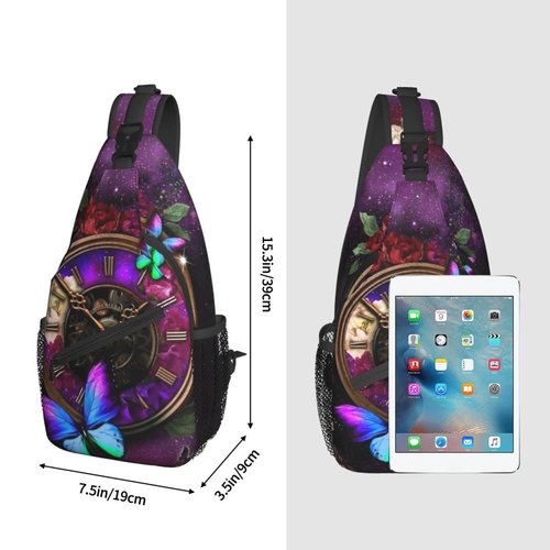 ASYG Steampunk Sling Bag Crossbody Chest Daypack Casual Backpack Vintage Clock Shoulder Bag For Travel Hiking