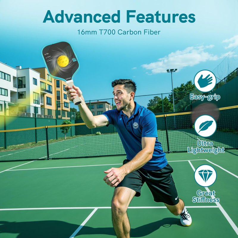 Sacinet Pickleball Paddles, Premium Feather Lightweight Pickleball Paddle Racket for Beginner and Intermediate, Enhanced Grit, Control and Spin, Sports and Outdoors Pickleball Accessories
