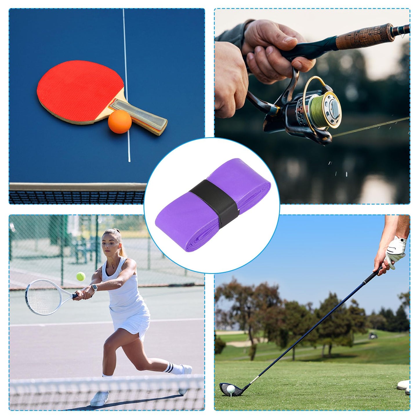 PATIKIL 43.3" Tennis Racket Grip Tape, 4 Pack Anti Slip Absorbent PU Badminton Overgrip Racquet Grip Tape for Baseball Pickleball Paddle, Purple