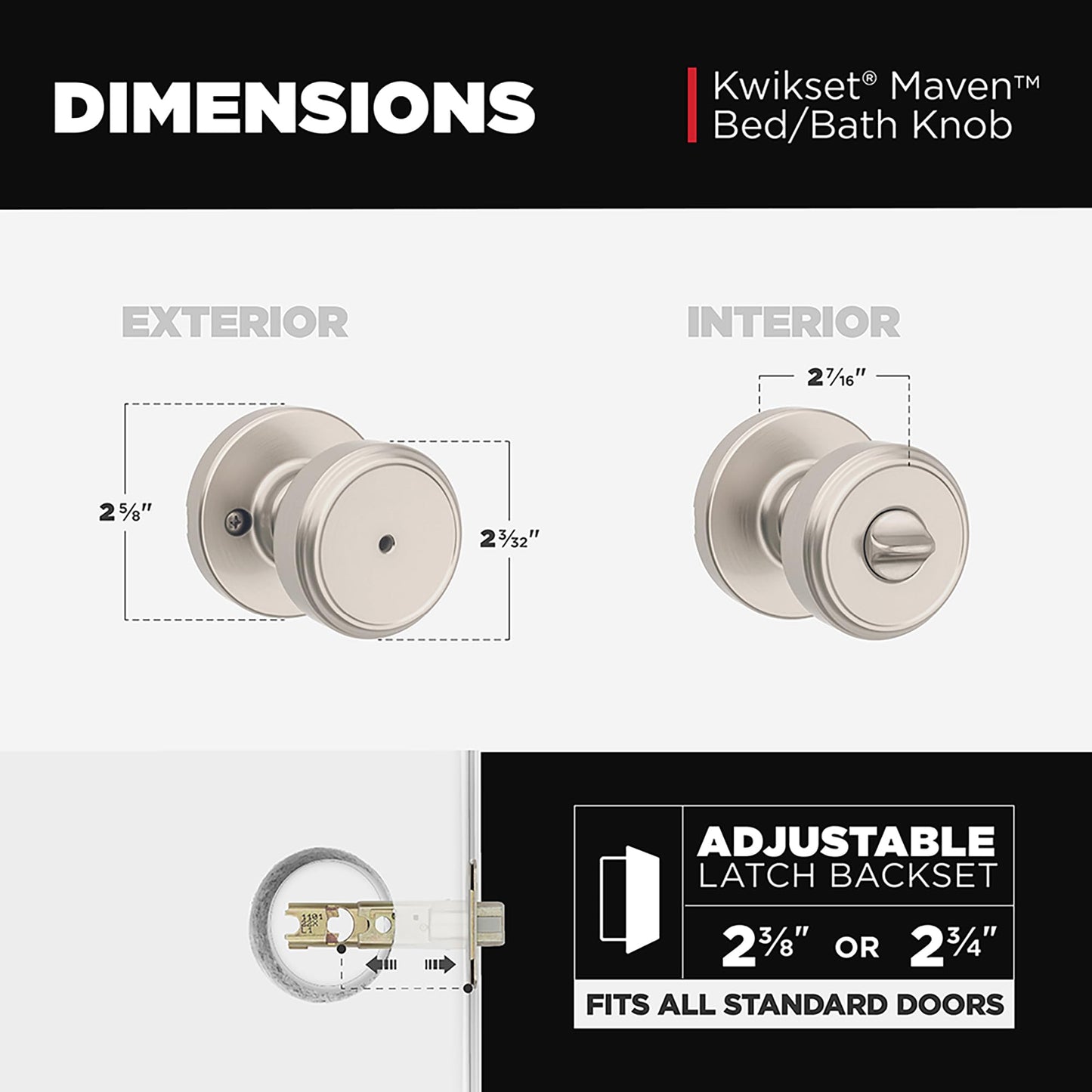 Kwikset Maven Interior Privacy Door Knob with Lock, Round Door Handle for Bathroom and Bedroom, Satin Nickel Keyless Turn Lock Doorknob, with Microban Protection