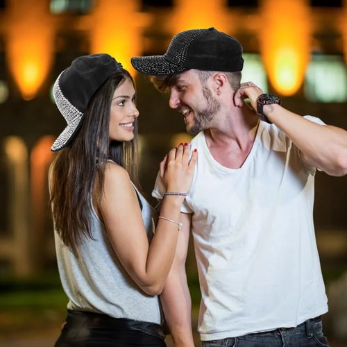Peohud Set of 2 Rhinestone Baseball Caps, Adjustable Snapback Baseball Hat for Women Men, Breathable Sparkle Bling Sun Hat for Sport, Party, Outdoor Activities Black