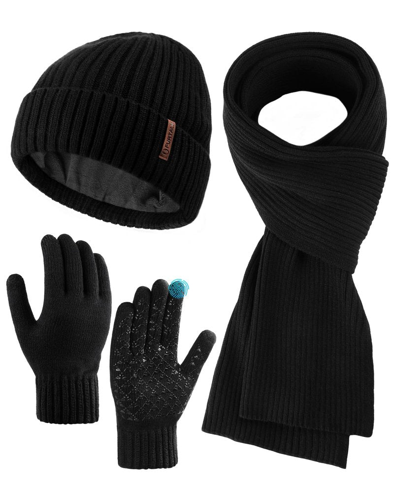 FURTALK Winter Hat Long Scarf Touchscreen Gloves Set Fleece Lined Warm Knit Beanie for Men Women