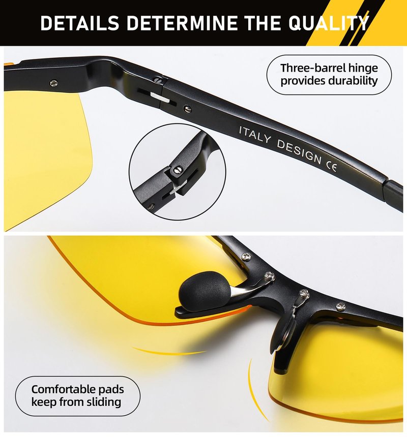 DUCO Night Driving Glasses Night Vision Glasses for Men Women Polarized Anti-Glare UV400 Metal Frame Yellow Lens 8125Y