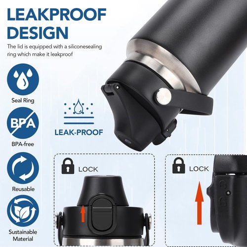 POYAKU Auto Spout Lid for Yeti Rambler 12/18/26/36/46/64 Oz Chug Cap Replacement with Soft Handle for RTIC | Leakproof | BPA Free | Dishwasher Safe (Aotu Spout Lid, Black&Navy)